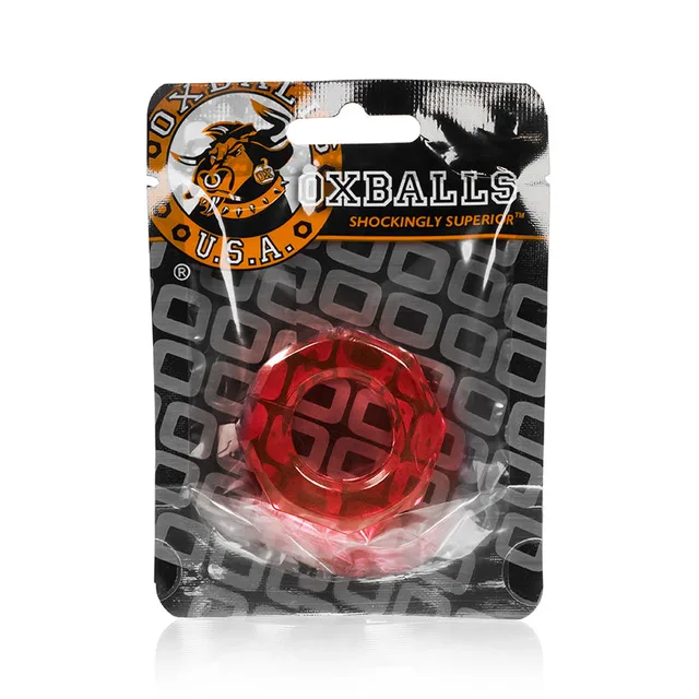 OxBalls Humpballs Ruby Red Faceted Ring in hanging package