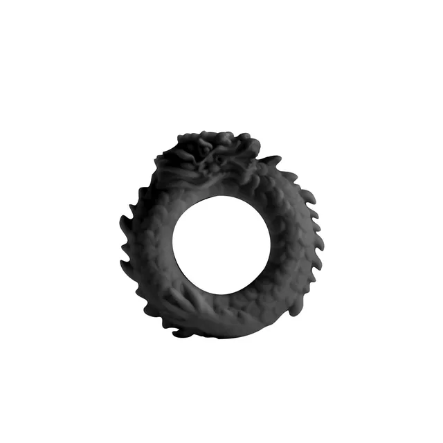 Front view of black circular ring with dragon-scale texture