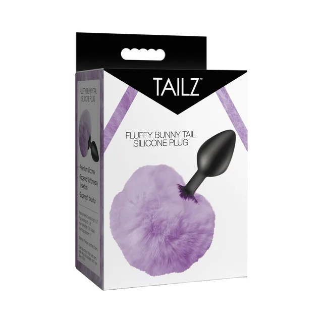Tailz Purple Fluffy Bunny Tail Silicone Plug in retail box