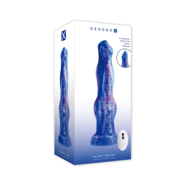Gender X Wildest Dreams blue marbled vibrator in white box