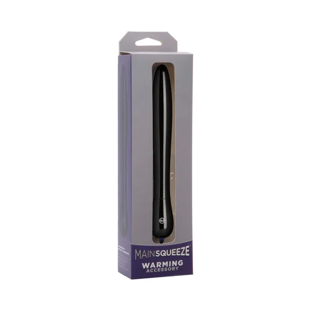 Doc Johnson Main Squeeze Black Warming Accessory inside tall presentation box