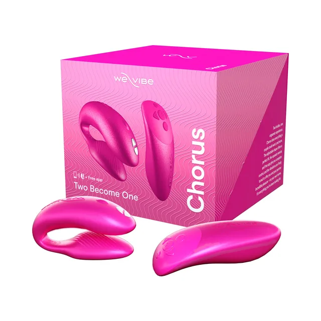 Cosmic pink We-Vibe Chorus pair beside bright pink box