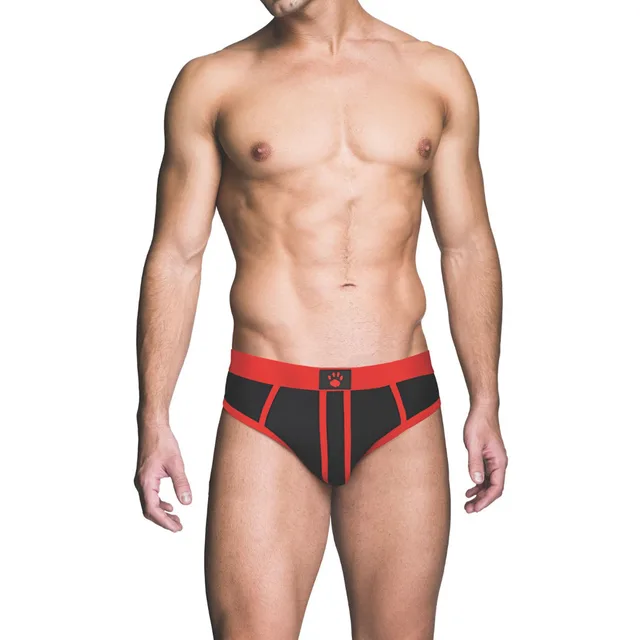 Front view of black and red Prowler RED pouch brief size XL