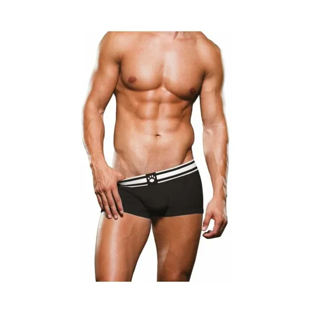 Front view of Prowler XL black trunk with striped waist