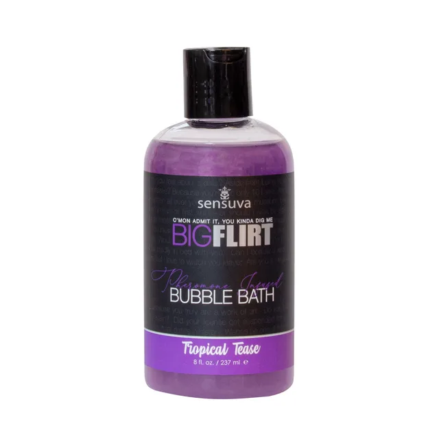 Front of 8 oz Tropical Tease purple bubble bath bottle