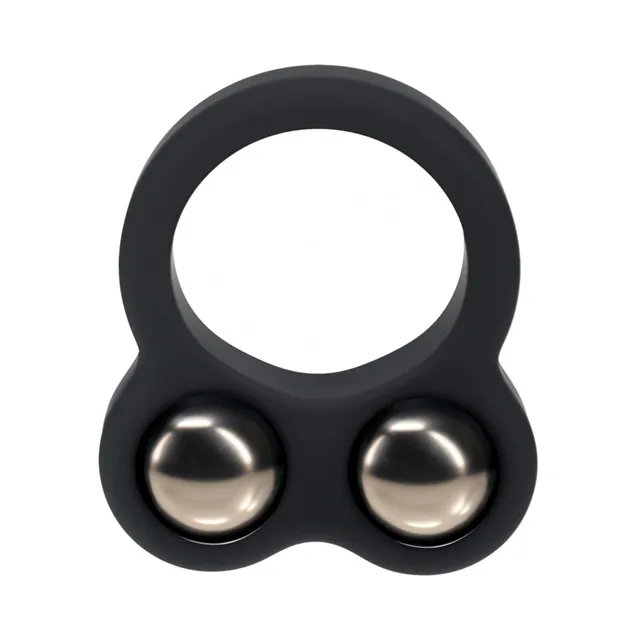 Black LEVELZ silicone ring with two polished steel balls
