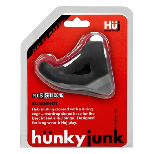 Oxballs Hunkyjunk Slingshot black teardrop three-ring frame on red card