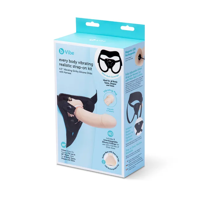 b-Vibe Every Body strap-on kit in blue-and-white retail box