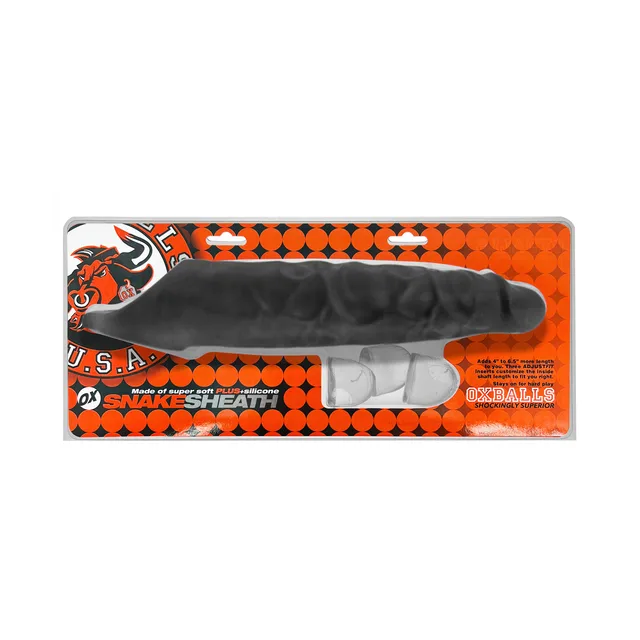 black OxBalls Snake veined cocksheath with three clear inserts in retail box