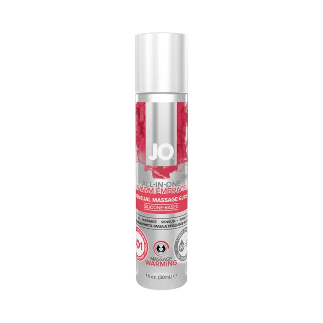 Slim 1 oz JO All-In-One Warming bottle with silver cap