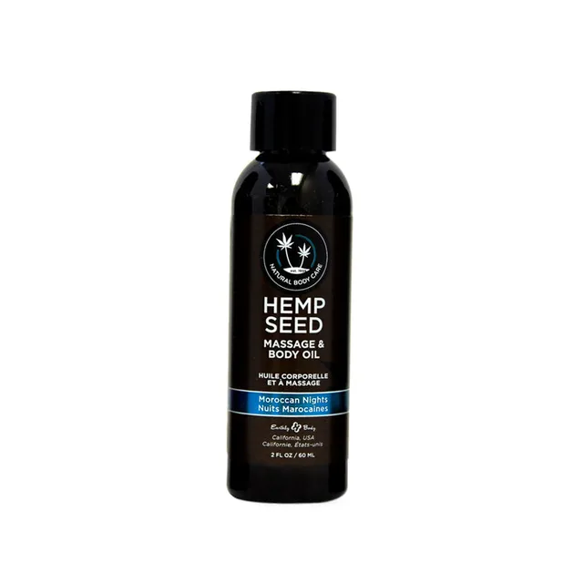 Earthly Body Moroccan Nights Massage Oil black 2 oz bottle with blue label band