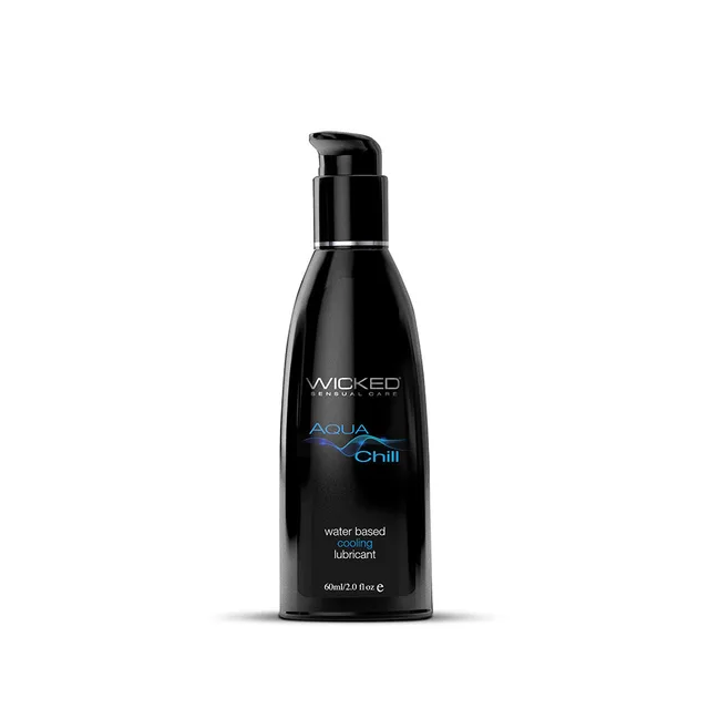 Wicked Aqua Chill Lubricant black curved pump bottle front with blue lettering