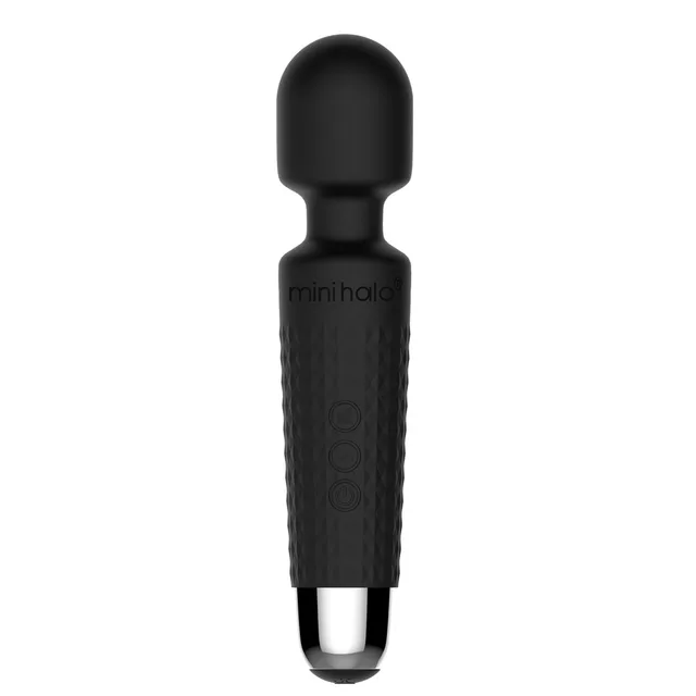 Midnight black Mini Halo 20X wand with ribbed handle and three buttons