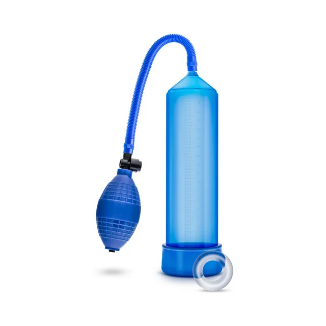 Blush Performance VX101 blue pump upright blue cylinder with flexible hose and textured hand bulb