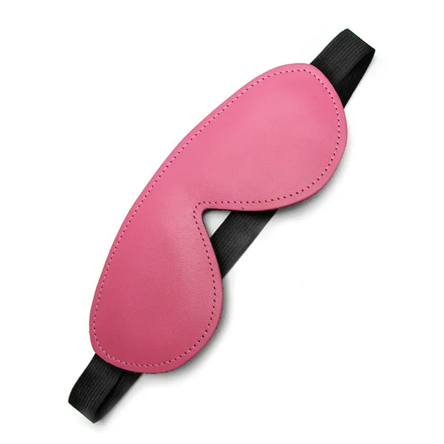 Pink Kinklab Bound leather blindfold with wide black strap