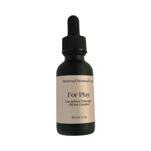 Beloved For Play dark glass dropper bottle with black cap