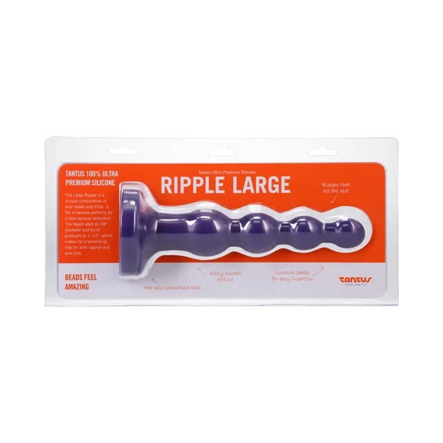 Tantus Ripple Large Amethyst in clear and orange retail pack