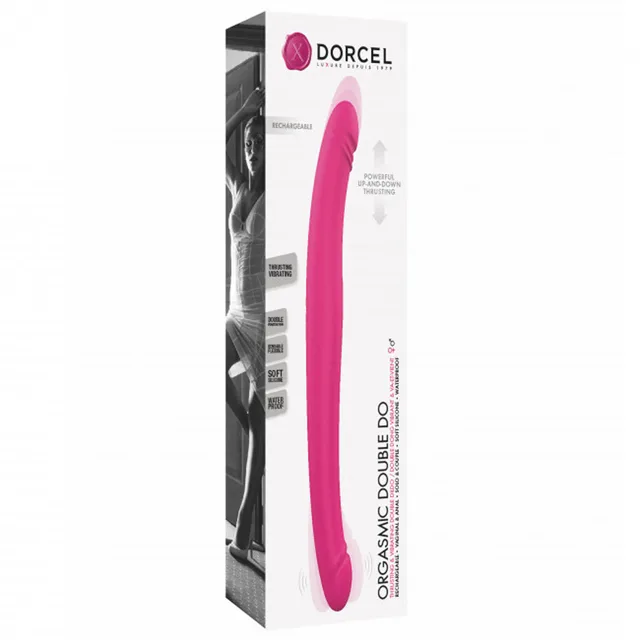 Pink Double Do rechargeable double dildo inside tall retail box
