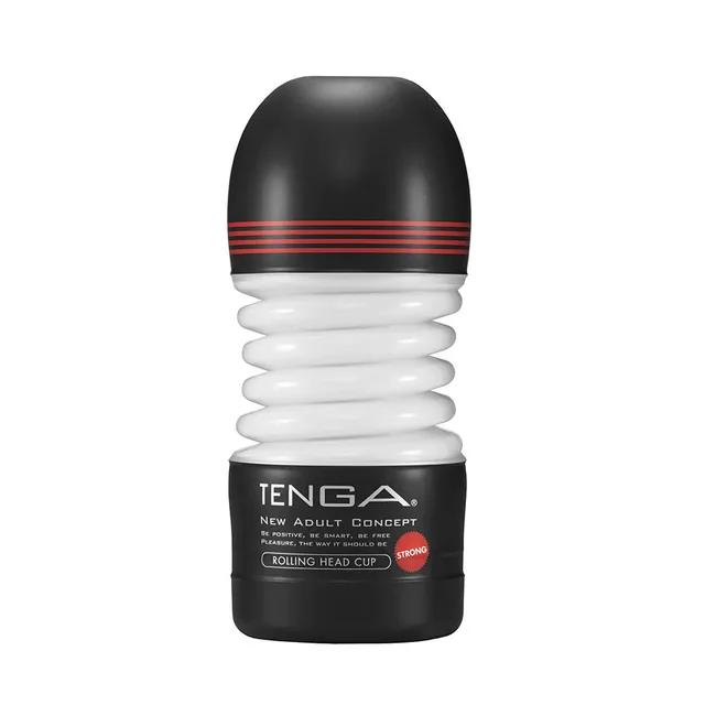 Black Tenga Strong Rolling Head Cup with white accordion middle
