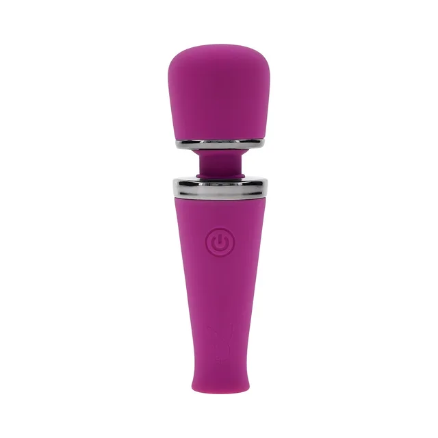front view of magenta Playboy Mic Drop wand with broad rounded head
