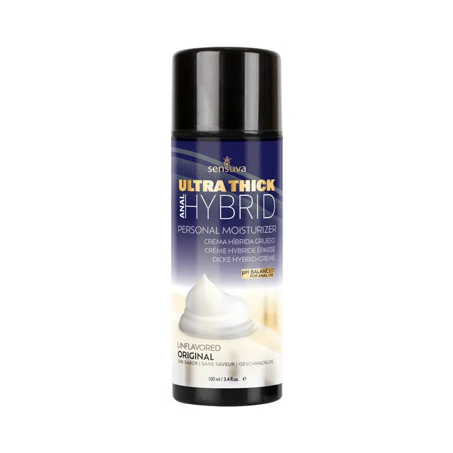 Black 3.4 oz Sensuva Ultra-Thick Anal Hybrid bottle with purple and gold label