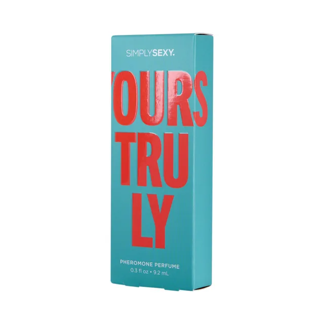 Front of turquoise Simply Sexy Yours Truly perfume box