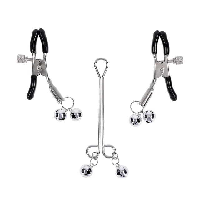 Sportsheets Shadow bell nipple and clit clamp set three-piece set arranged upright