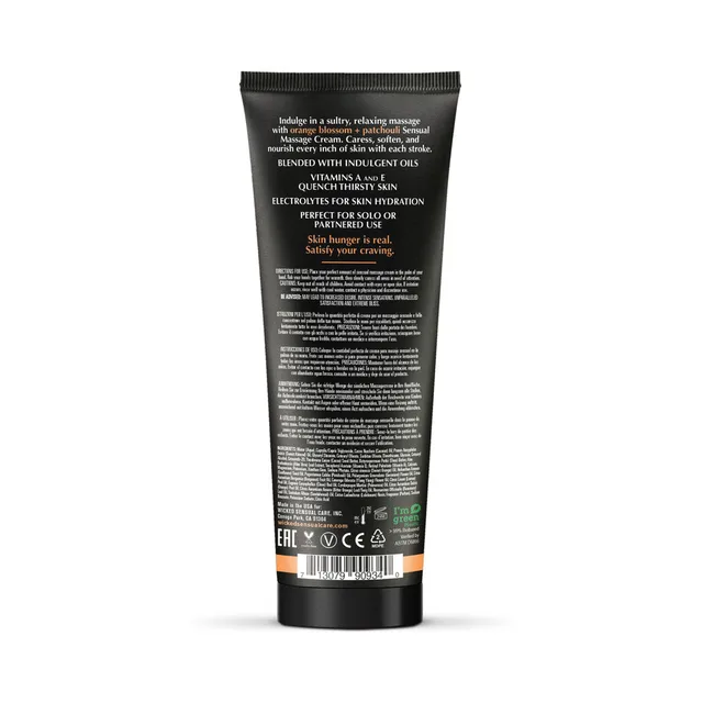 Back label of Orange Blossom Patchouli massage cream