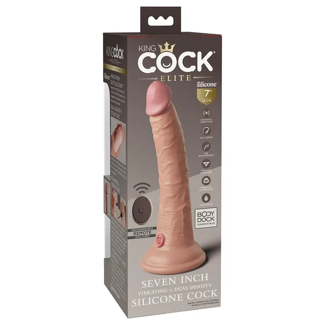 King Cock Elite Beige 7-inch vibrating dildo angled retail box