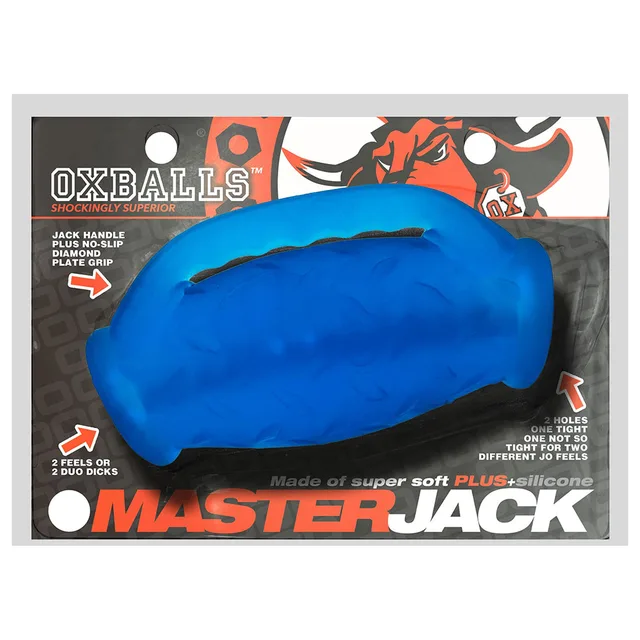 blue OxBalls Masterjack stroker with raised diamond grips on orange card