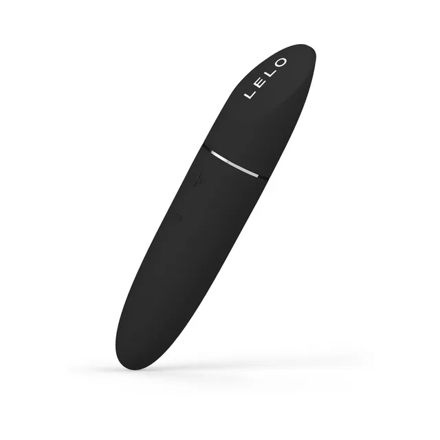 LELO MIA 3 black personal vibrator angled lipstick-shaped body on white background