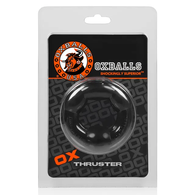 OxBalls Thruster Black Thick Ring in hanging package