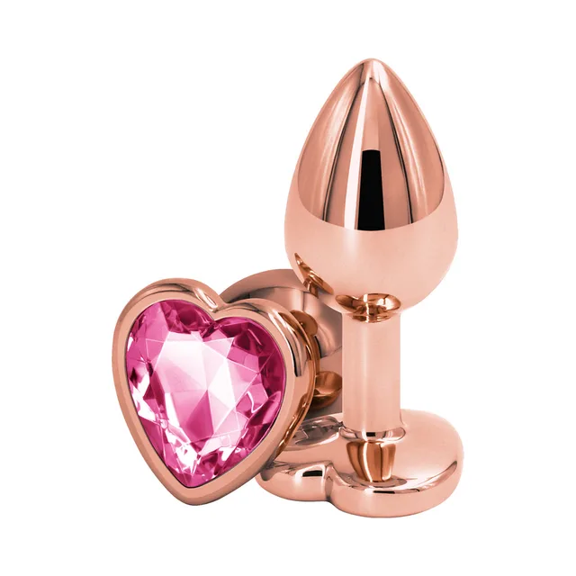 Rose gold small plug with pink faceted heart jewel base