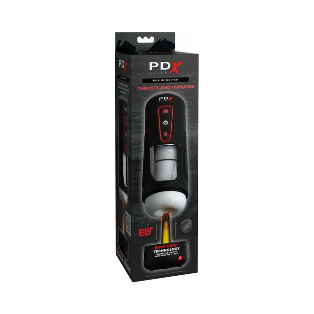 PDX Elite Milk Me Hotter black automatic stroker in tall black and red retail box