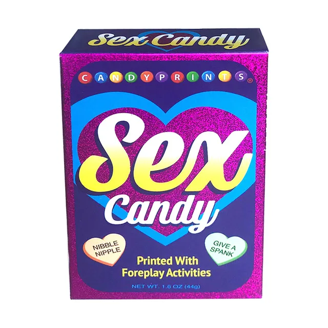 Little Genie Sex Candy single purple box of printed heart candies