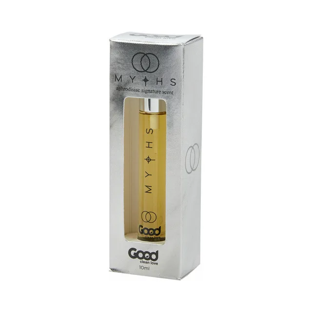 Good Clean Love Myths 10 mL golden scent vial inside silver window carton
