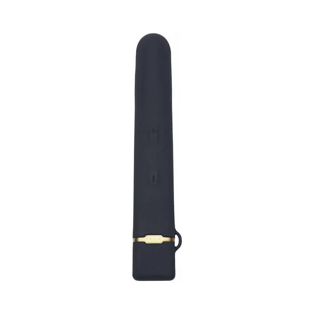 front view of slim black Crave Flex with rounded silicone tip and gold cap ring