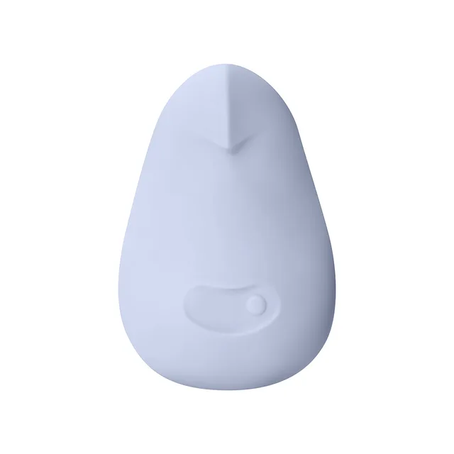 Front view of ice blue pebble-shaped Dame Pom