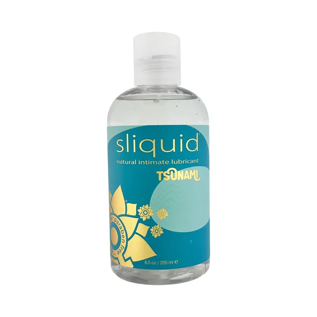 Sliquid Tsunami gel lubricant 8.5 oz wide clear bottle with turquoise label