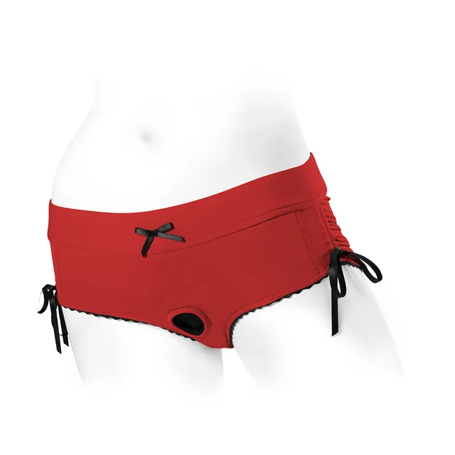 SpareParts Sasha red and black size XS front view with round center opening