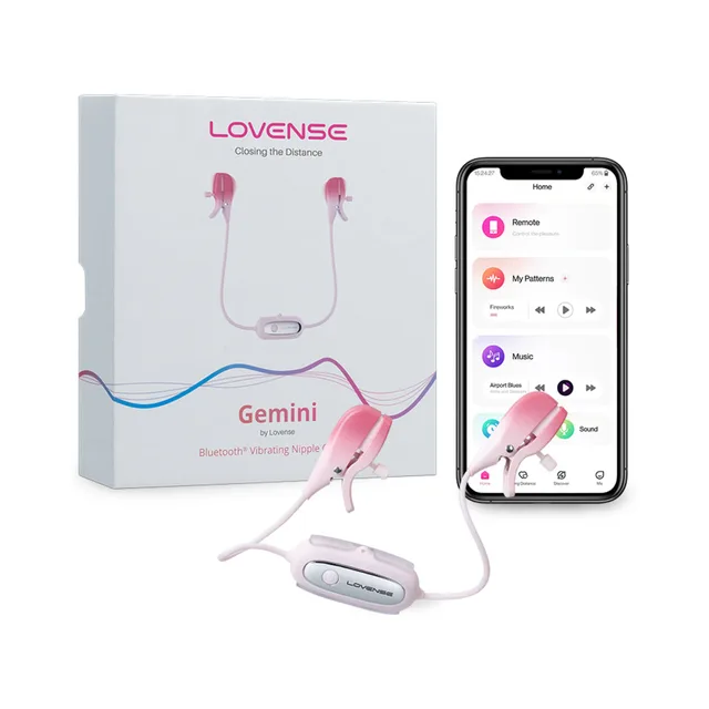 Lovense Gemini pink clamps controller box and app screen
