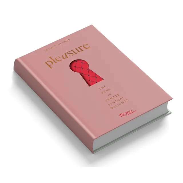 Angled view of Pleasure hardcover showing spine and page block