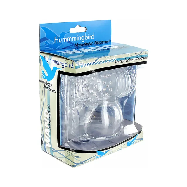clear Hummmingbird wand attachment with raised nubs and ribbed sleeve in box