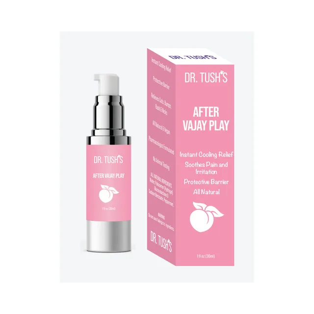 Dr. Tush's After Vajay Play pump bottle and pink box