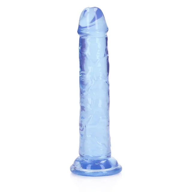 Left-side view of blue RealRock Straight 6-inch dildo