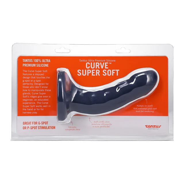 Tantus Curve sapphire medium-firm silicone dildo front retail package