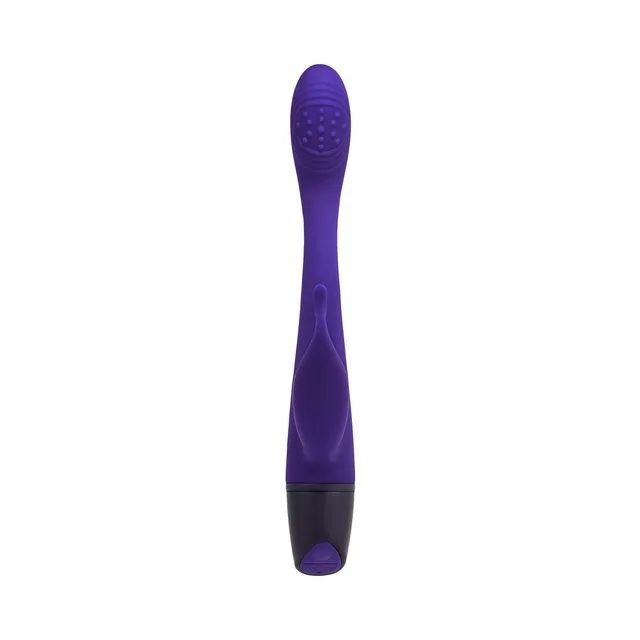 front view of purple Plum Passion vibrator with textured curved head