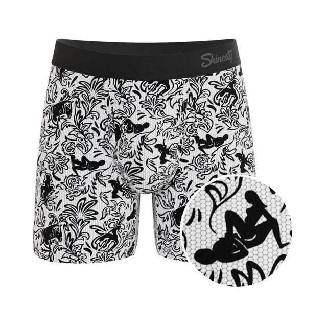 Front view of Shinesty Racy & Lacy size S black-white illustrated pouch underwear