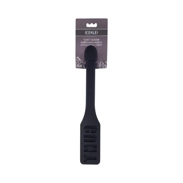 Front hanging view of Sportsheets Edge Letter-Cutout Silicone Paddle