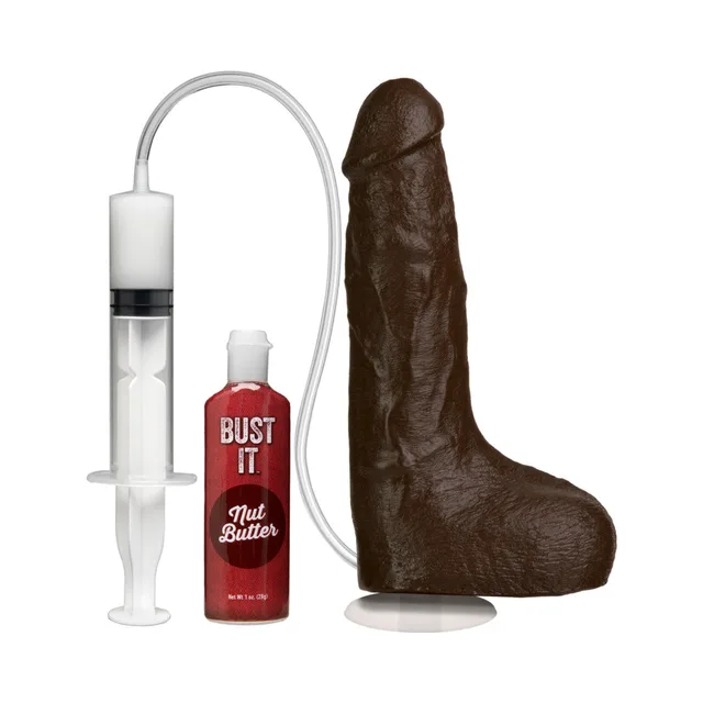Doc Johnson Bust It Dark Brown dark brown shaft with syringe and red bottle